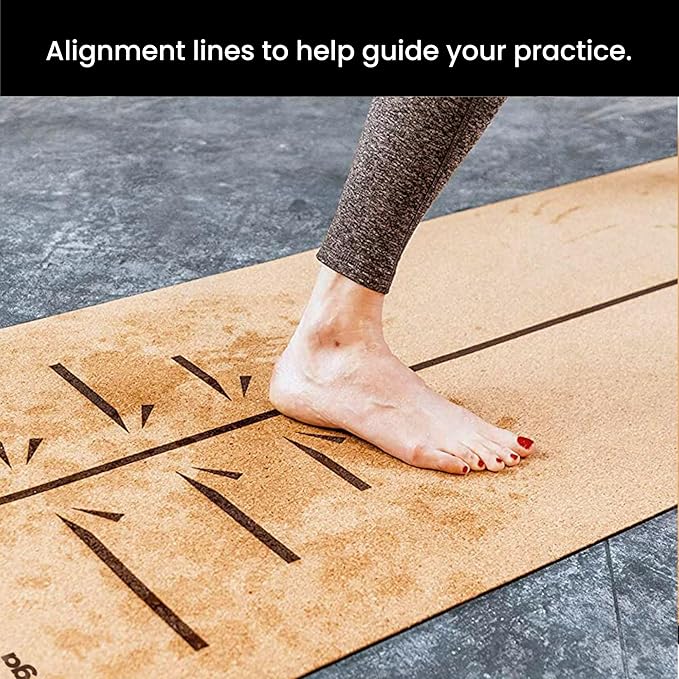 Luxury Cork Yoga Mat - Non Slip, Extra Thick Grip. Thicker, Longer, and Wider for More Comfort and Support. Tough Enough For Hot Yoga. Natural, Non Toxic, and Eco Friendly. Optional Alignment Lines.
