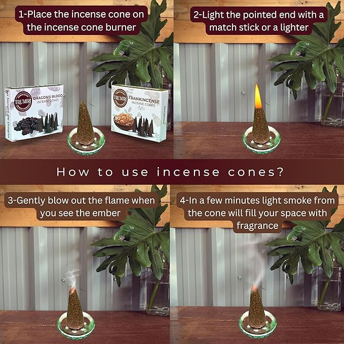 TRUMIRI Incense Cones Combo Pack - 20 Cone Incense - 10 Dragons Blood + 10 Frankincense TRUMIRI