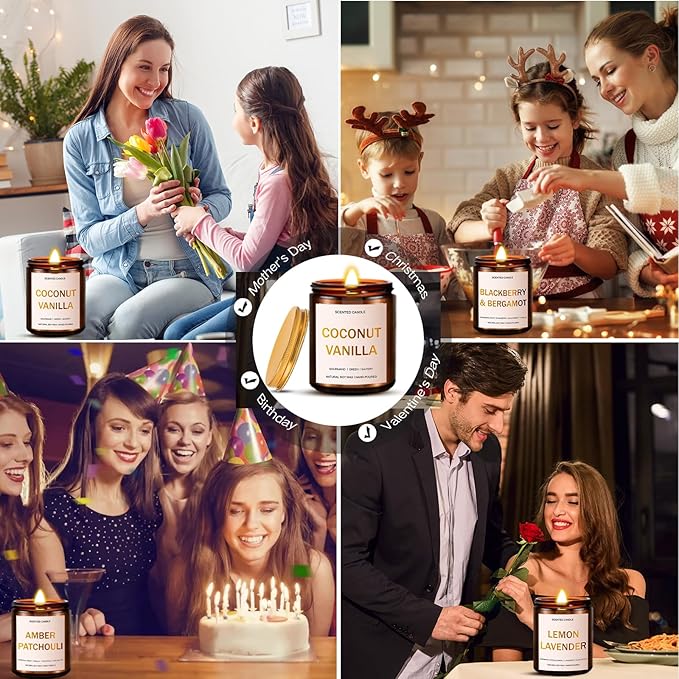 28oz Wood Wick Candles That Crackle: 4 Pack Scented Candles for Home Scented, Aromatherapy Candle Set with Crackling Wooden Wick Up to 200H Burning Candle Gift Set for Birthday Thanksgiving Christmas - Bloomnest