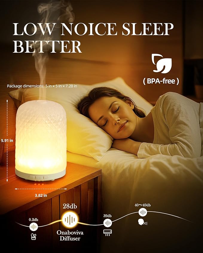 Essential Oil Diffuser – 2.4MHz Ultrasonic Aromatherapy Diffuser, Health Night Light, Timer & Auto Shut-Off, BPA-Free, 120ml Glass Oil Diffuser for Home, Office, Spa, Yoga - Bloomnest