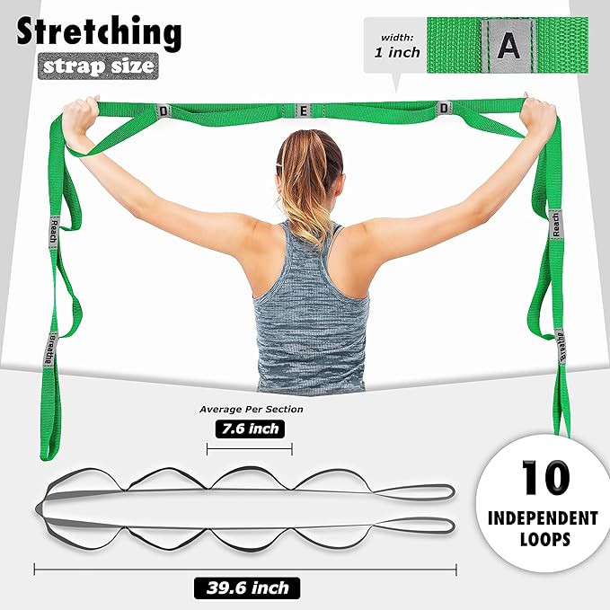 Stretching Strap Yoga Strap with 10 Loops, Non-Elastic Stretch Band for Physical Therapy, Flexibility, Exercise, Pilates, Dance & Gymnastics Workout - Bloomnest