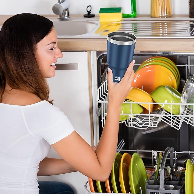 WETOWETO 30 oz Tumbler Stainless Steel Vacuum Insulated Coffee Cup with Handle, Double Wall Vacuum Coffee Thermal Cups for Hot and Cold drinks, Suitable for Travel (Navy Blue, 1 Pack)