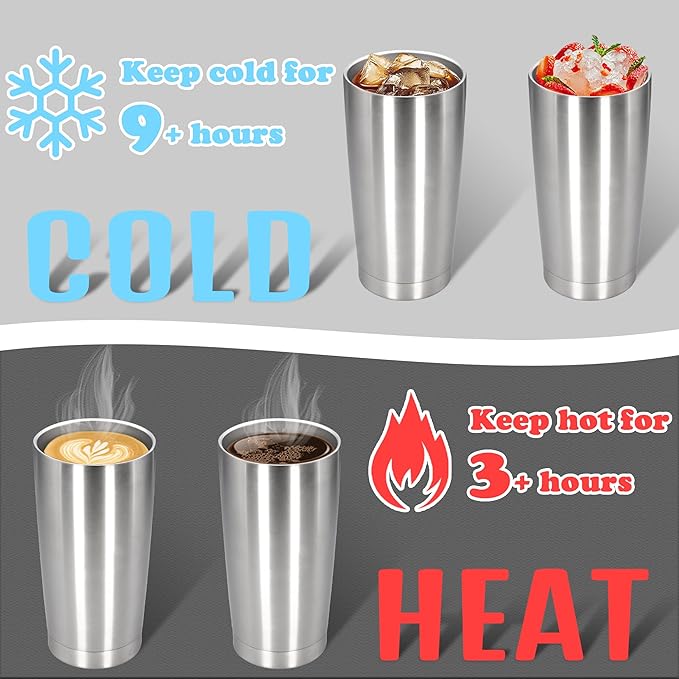 20 oz Tumbler with lid Double Wall Vacuum Insulated Tumblers Stainless Steel Coffee Mug Travel Coffee Tumbler Powder Coated Tumbler Cup Keep Hot&Cold - (Stainless 1 Pack) - Bloomnest