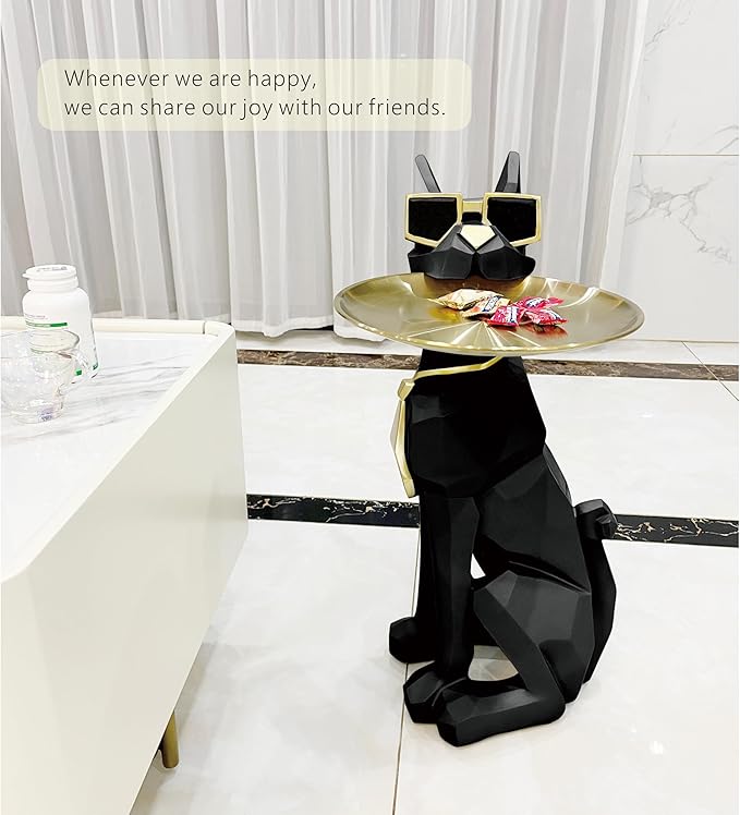 Beautiful and Elegant Decorative Pieces for Home, Dog Side Table with Tray and Storage，Dog 3D Sculpture Coffee Table Unique Home Decor(Black) - Bloomnest