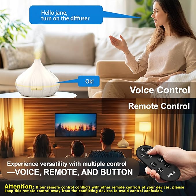 JADNIP Voice-Controlled Essential Oil Diffuser, 400ml Scent Diffuser with waterless auto Off and Timer Functions, Mist humidifier with Lighting, eco-Friendly Materials, Perfect for Office and Home. - Bloomnest