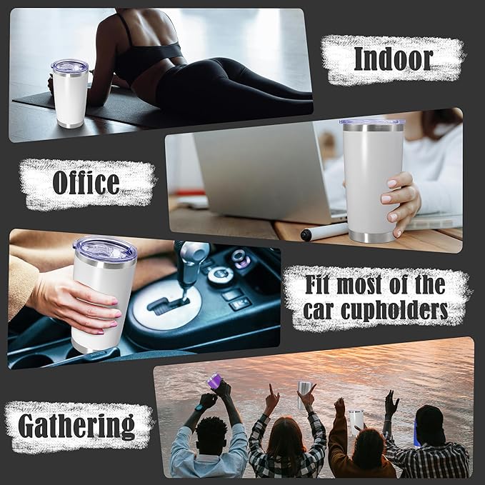 20 oz Tumbler Coffee Travel Tumblers Bulk with Lid Stainless Steel Double Wall Vacuum Insulated Mug Powder Coated Cups fit Car Cupholder for Hot and Cold - White, 1Pack