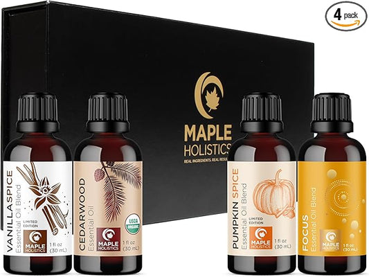 Fall Essential Oils Set for Diffuser - Extra Large 100% Pure Autumn Essential Oil Blends Gift Set with Pumpkin Spice Cedarwood Vanilla Spice & Focus - Aromatherapy Gift for All Occasions (4x30mL) - Bloomnest