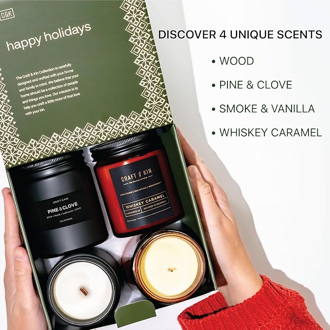Craft & Kin Scented Candle Gift Set | Embers & Spice Home Scented Candle Sets for House Warming, Men's Gift Candles - Bloomnest