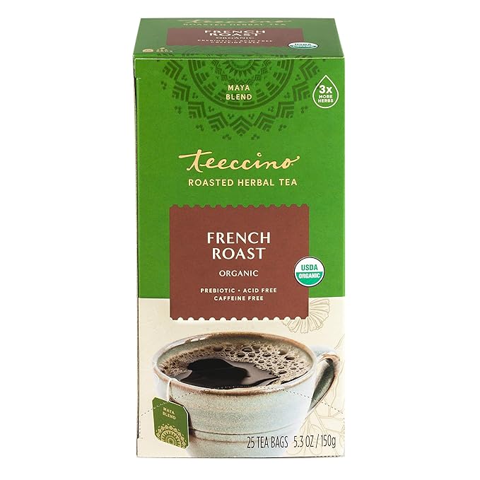 Teeccino French Roast Herbal Tea - Rich & Roasted Herbal Tea That’s Caffeine Free & Prebiotic for Natural Energy, Coffee Alternative, 25 Tea Bags (Pack of 3) - Bloomnest