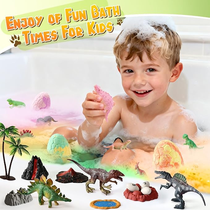 Golray Bath Bombs for Kids with Surprise Inside Dinosaur Toy, 12 Pack Dinosaur Eggs Bath Bombs Pretend Playset, Handmade Bubble Bath Fizzies Stocking Stuffers Birthday Christmas Gift for Boys - Bloomnest