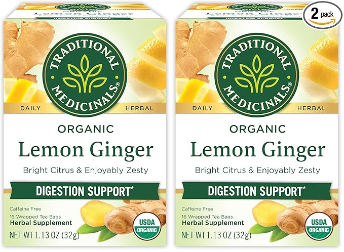 Traditional Medicinals Organic Lemon Ginger Tea, 1.13 Oz, 16 Count (Pack of 2) - Bloomnest