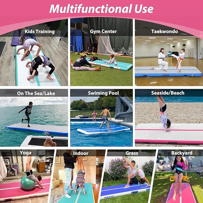 Dwzdd Gymnastics Air Mat 10ft/13ft/16ft/20ft Tumbling Mat Inflatable Gymnastics Tumble Track for Home/Gym/Training/Cheerleading/Water with Electric Pump
