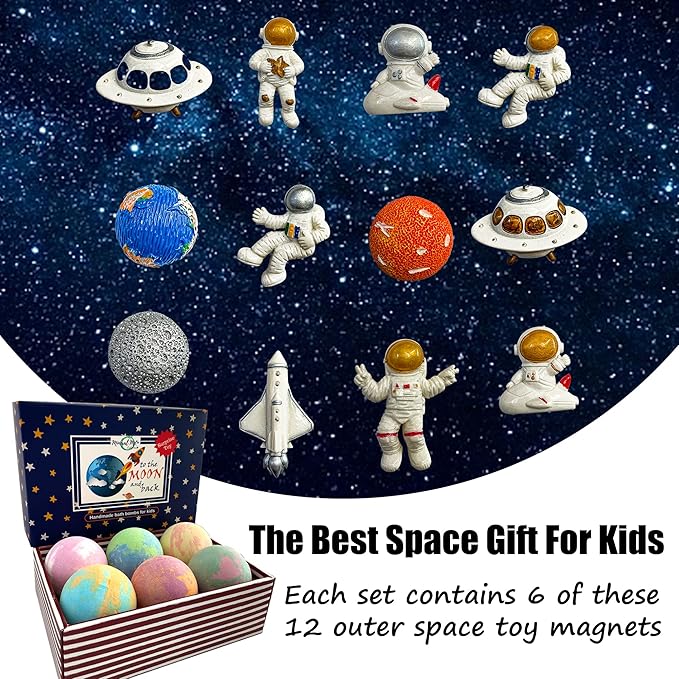 Galaxy Bath Bombs for Kids with Surprise Inside - Organic Bubble Bath Bombs with Educational Outer Space Planet Toys. Gentle, Natural & Kids Friendly - Stocking Stuffers Christmas Gifts for Toddlers - Bloomnest
