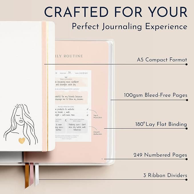 RYVE Daily Gratitude Journal for Women – 6-Month Guided Positivity & Wellness Journal with Prompts, Affirmations, Mindfulness, for Self-Reflection & Manifestation - Bloomnest