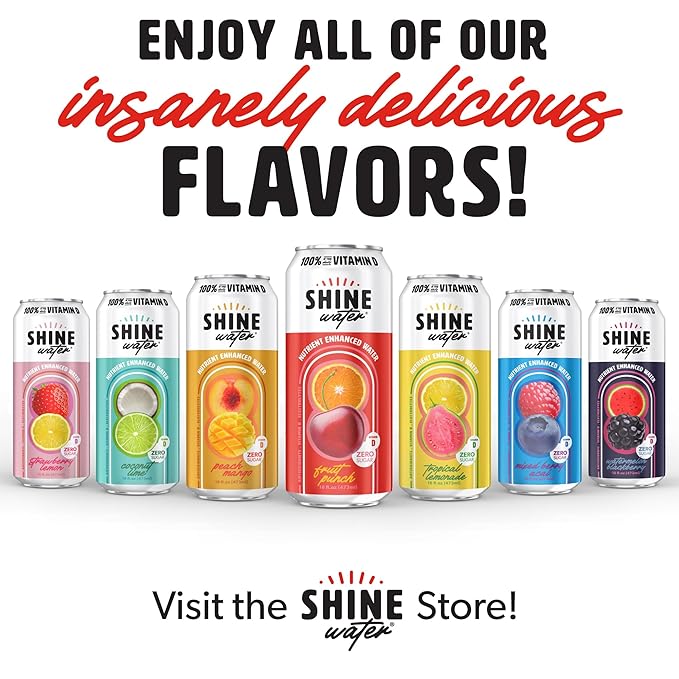 Shine Water Fruit Punch Vitamin D Electrolyte Drinks 12-Pack, Sugar Free Flavored Water with Magnesium, Zinc & Antioxidants, Low Calorie Hydration Beverage, Plant-Based Vitamin Water Zero Sugar - Bloomnest