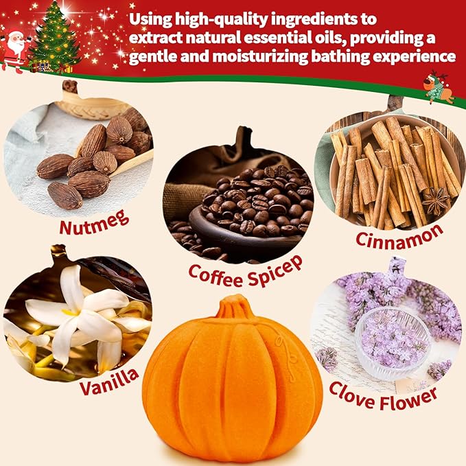 Bath Bombs Christmas Gifts for Women & Men Pumpkin Spice - Stocking Stuffers for Teen Girls Giftable Packaging, Natural Organic Relaxing, Vanilla/Coffee/Cinnamon/Nutneg Scent, White Elephant Gifts - Bloomnest