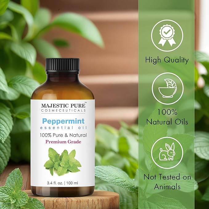 Majestic Pure Peppermint Essential Oil with Glass Dropper - 3.4 Fl Oz - 100% Pure and Natural Peppermint Oil - Premium Grade Essential Oils for Diffuser, Aromatherapy, Soap and Candle Making - Bloomnest