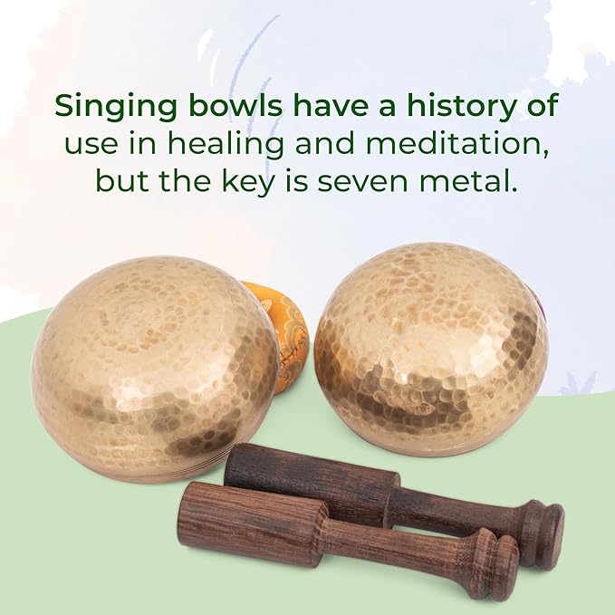 Tibetan Singing Bowl Set - Authentic Cuencos Tibetanos for Sound Healing, Meditation & Chakra Balancing - Includes Cushion, Mallet-Unique Spiritual Gifts for Women and Men (2 Chakra Set) - Bloomnest