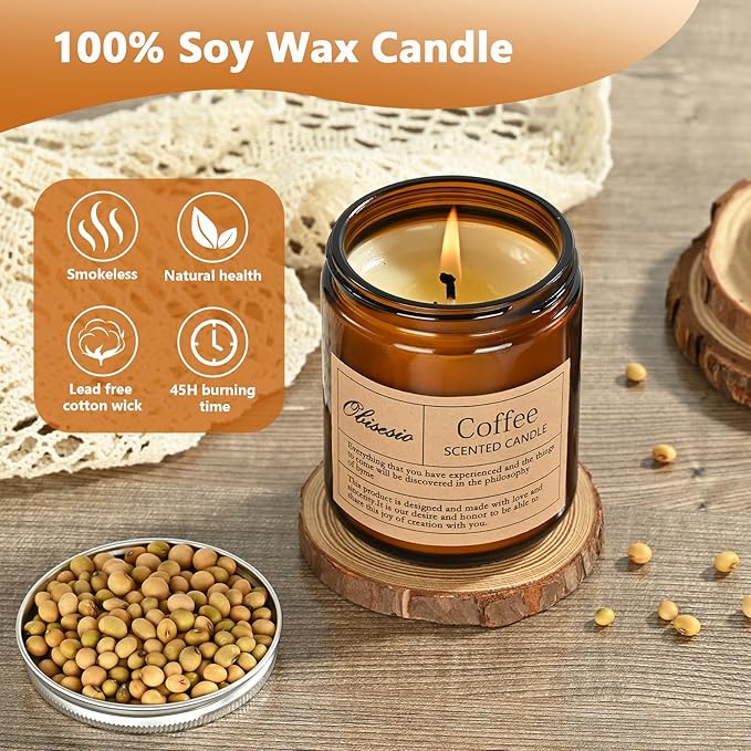 Scented Coffee Candle, Candles for Home Scented, Candles Clearance for Women, Aromatherapy Jar Candles Gift for Home(Amber Jar, Coffee) - Bloomnest