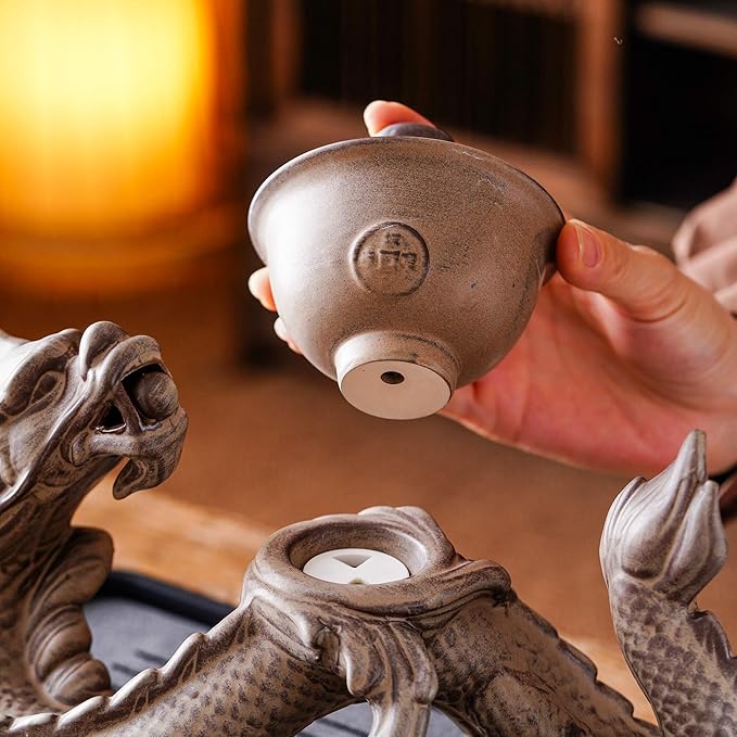 Ceramic Teapot with Infuser Semi Automatic Tea Set Magic Teapot with 8 cups Gradient Color (Retro Dragon- A) - Bloomnest