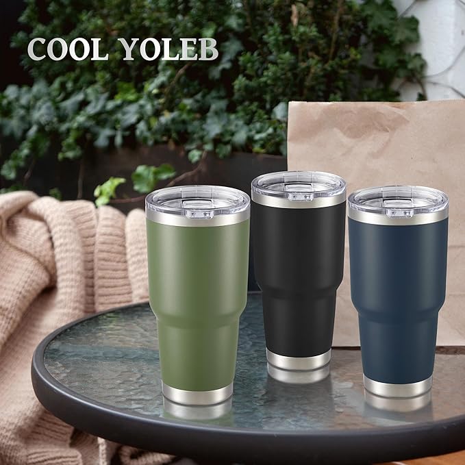 30 oz Tumbler with Lid Stainless Steel Tumblers Vacuum Insulated Cup Reusable Powder Coated Travel Mug Double Wall Leak Proof Portable Cups Keep Cold Drinks for 12 Hours, Black, 1 Pack - Bloomnest