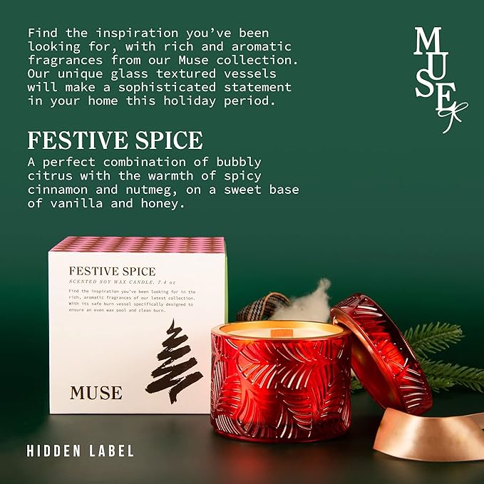 Hidden Label Christmas Candle,Festive Spice Scented Candles, Wood Wick Soy Candle, 7.4oz Holiday Jar Decorative Candles, Candles Gifts for Women - Bloomnest