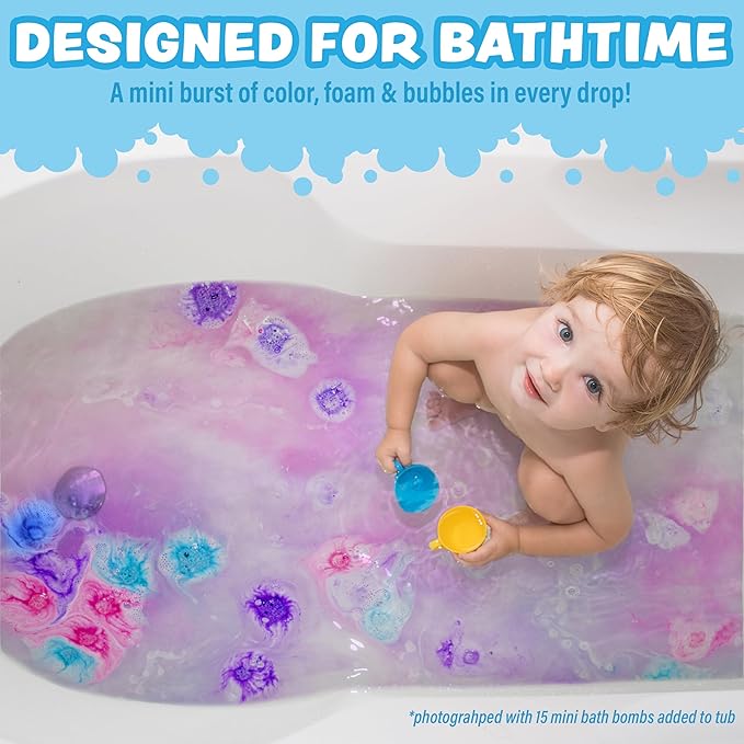 Tub Works Lil' Bursts Mini Bath Bombs for Kids, 90 Count, Cosmic | Nontoxic | Tiny With A Burst of Color, Foam & Bubbles | Customize With Fun Colors | Create Bath Art - Bloomnest