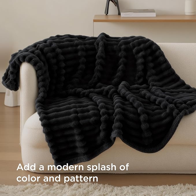 Bedsure GentleSoft Twin Blanket for Couch - Cozy Soft Blankets for Women, Cute Small Fleece Throws for Girls, Black, 60x80 Inches - Bloomnest