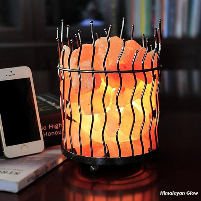 Himalayan Glow Pillar style Salt Basket Lamp with salt chunks, Himalayan Salt lamp with Touch Dimmer Control, Amber Glow, Idle for Home, Offices, and Dorm Decor - Bloomnest