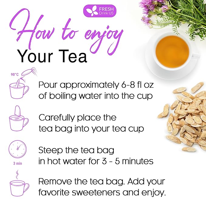 FreshDrinkUS, Premium 75 Astragalus Root Tea Bags, 100% Natural & Pure from Astragalus Root. Astragalus Root Herbal Tea. Made with Natural Material Tea Bags. No Sugar, No Caffeine, No Gluten, Vegan. - Bloomnest