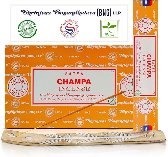Satya Champa Incense Sticks, Satya Bng Insenses 15gmx12 Pack with Raajsee Incense Holder Bundle, Satya Nagchampa Natural Incense - Bloomnest