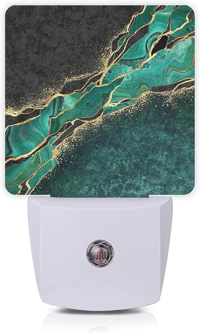 Green Marble Night Light,Golden Abstract Marble Veins Night Lights 0.5W Sleep Friendly for Boys Girls Led Night Light Dusk to Dawn Sensor Nightlight for Stairway/Hallway/Bedroom - Bloomnest