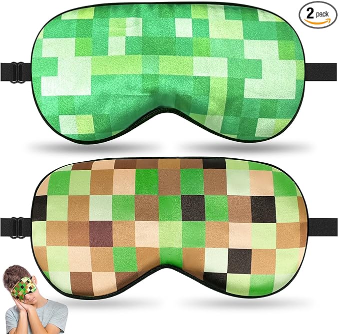 2 Pcs Sleep Mask for Kids Boys, Silk Eye Covers for Sleeping, Adjustable Strap & Light Blocking Design, Adult Children's Bedtime Blindfold for Travel and Home Use (My World) - Bloomnest