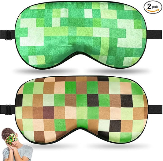 2 Pcs Sleep Mask for Kids Boys, Silk Eye Covers for Sleeping, Adjustable Strap & Light Blocking Design, Adult Children's Bedtime Blindfold for Travel and Home Use (My World) - Bloomnest