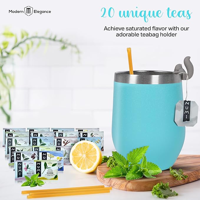 Organic Gift Set with Portable Kettle - 36 Piece Gift for Tea Lovers - Includes Insulated Mug, Assorted Organic Teas, Honey Sticks & Accessories - Ultimate Brewing Experience - Bloomnest