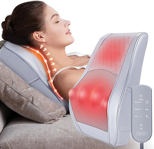 Boriwat Neck and Shoulder Massager with Heat, Shiatsu Massage Pillow with 3D Deep Tissue Kneading for Back Legs Foot Body Pain Relief,at Home Office Car, Gift for Mom & Dad - Bloomnest