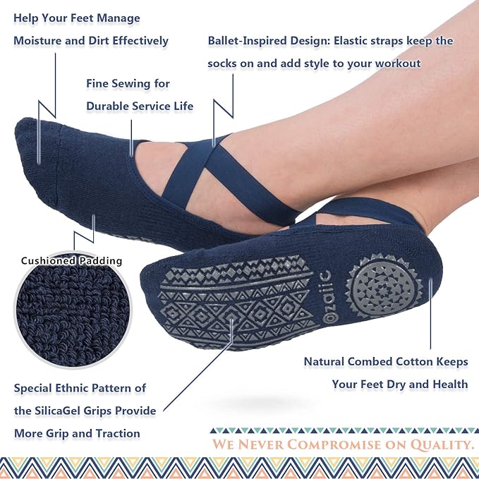 Ozaiic Pilates Socks for Women Non Slip Grip, Yoga Socks with Grippers for Barre, Hospital, Ballet, Dance, Barefoot Workout - Bloomnest