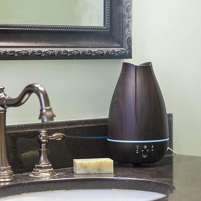 HealthSmart Essential Oil Diffuser, Cool Mist Humidifier and Aromatherapy Diffuser with 500ML Tank Ideal for Large Rooms, Adjustable Timer, Mist Mode and 7 LED Light Colors, Brown - Bloomnest
