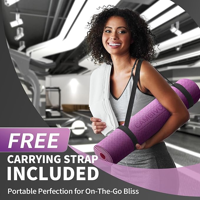 CAMBIVO Yoga Mat for Women Men Kids, 1/3 & 1/4 & 2/5 Inch Extra Thick Yoga Mat Non Slip, 72" x 24" TPE Yoga Mats, Workout Mat with Carrying Strap for Yoga, Pilates and Floor Exercises - Bloomnest