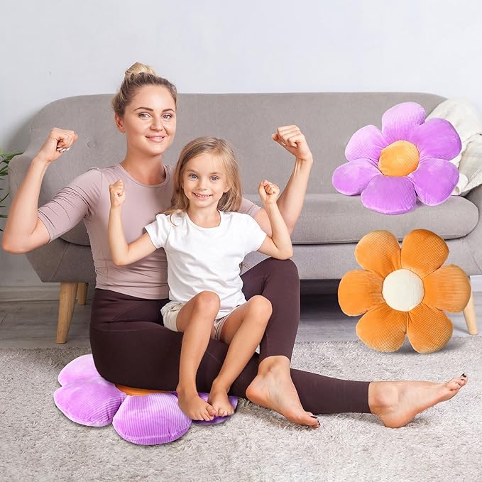 Reginary 4 Pcs Flower Floor Pillows Cute Plush Flower Throw Pillows Daisy Floor Seat Cushion Chair Pads for Christmas First Day of School for Sofa Couch Bed Decor(15 Inch,Bright Color) - Bloomnest