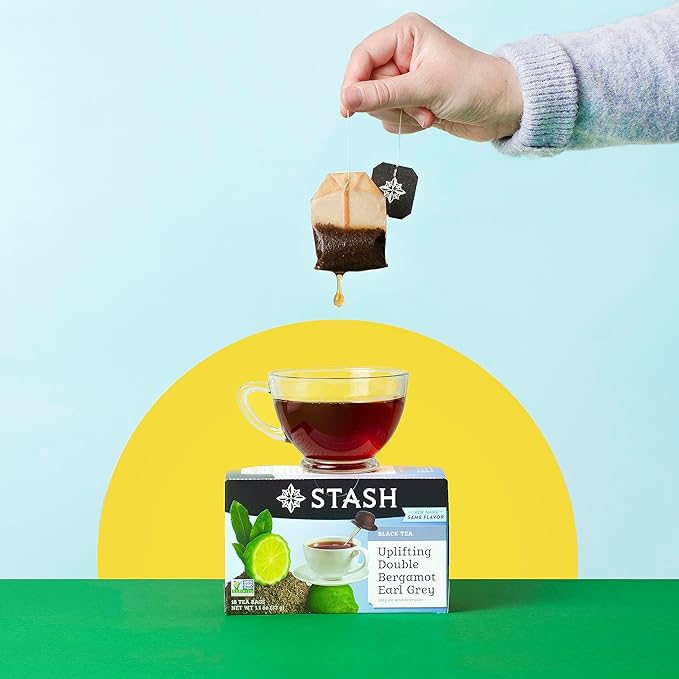 Stash Tea Double Bergamot Earl Grey Black Tea - Caffeinated, Non-GMO Project Verified Premium Tea with No Artificial Ingredients, 18 Count (Pack of 6) - 108 Bags Total - Bloomnest