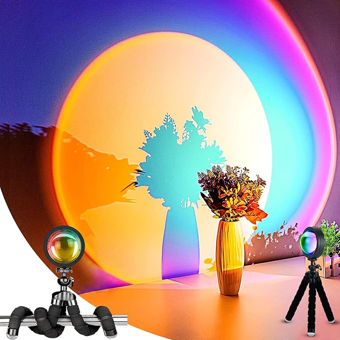 Balkwan Sunset Lamp Projection Rotation LED Romantic Modern Floor Stand Night Light with USB for Living Room Bedroom Aesthetic Decor Christmas Party Gifts Idea for Girls Women (16 Colors) - Bloomnest