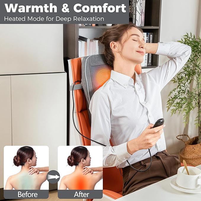 Brelley Shiatsu Neck and Back Massager with Heat, Deep Tissue Kneading Massage Pillow, Electric Massagers with Bi-Directional Rotating Head for Neck, Back, Shoulders, and Legs - Bloomnest