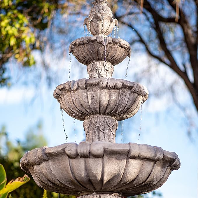 58.3" 3-Tier Outdoor Freestanding Water Fountain - Classic Leaf Design, Large Bird Bath with Pump - Ideal for Yard, Lawn and Garden Décor - Bloomnest