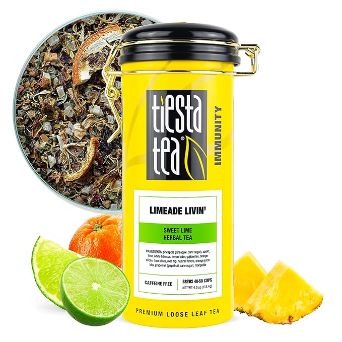Tiesta Tea - Limeade Livin, Loose Leaf, Sweet Lime Herbal Tea, Non-Caffeinated Fruit Blend, Makes Hot or Iced & Up to 50 Cups, 4oz Refillable Tin - Bloomnest