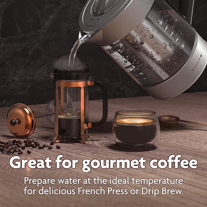 Vianté Electric Kettle With Infuser For Loose Leaf. Hot Tea Maker With Temperature Control And Automatic Shut Off. Tea Kettle With Brewing Programs. 1.5 Liters Capacity - Bloomnest