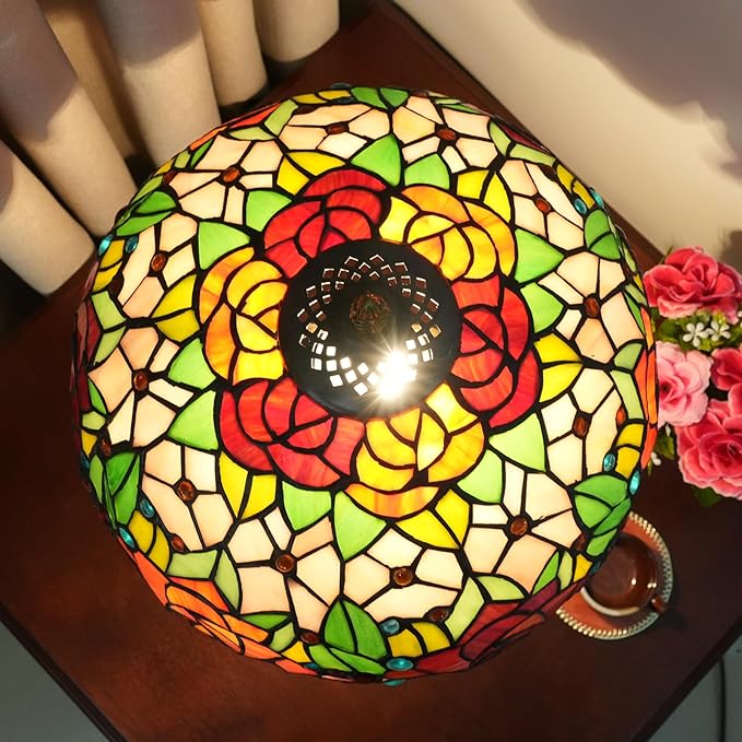 Tiffany Lamp Bedside Table Lamp-Nightstand,Stained Glass Lamp for Bedroom Dorm Living Kitchen, Aesthetic Cute Home Decor Gift (Rose Flower) - Bloomnest