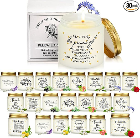 Roowest 30 Pcs Thank You Candles Bulk Employee Appreciation Candle Jars 3.5 oz Scented Soy Inspirational Business Office Favor for Teacher Nurse Coworker(Fresh Scents Style) - Bloomnest