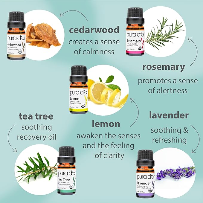 PURA D'OR Organic Perfect10 Essential Oils Set - 10x 10mL Wood Box Aromatherapy Gift Set - 100% Pure Therapeutic Grade for Relaxation and Wellness (Lavender, Peppermint, Eucalyptus, Tea Tree & More) - Bloomnest