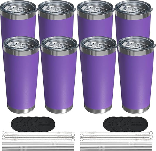 Travel Coffee Tumbler 20oz, 8 Pack Leakproof Travel Coffee Mug with Lid and Straw, Stainless Steel Double Wall Vacuum Insulated Tumbler for Hot/Iced Drinks (Textured Matte, Purple) - Bloomnest